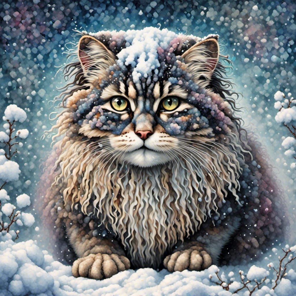 Pallas Cat Tapestry in Winter Snow