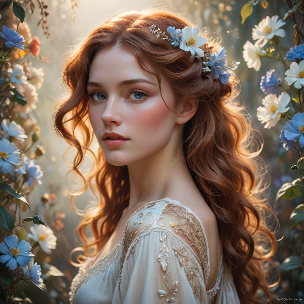 Romantic Watercolor Portrait in Ethereal Golden Light