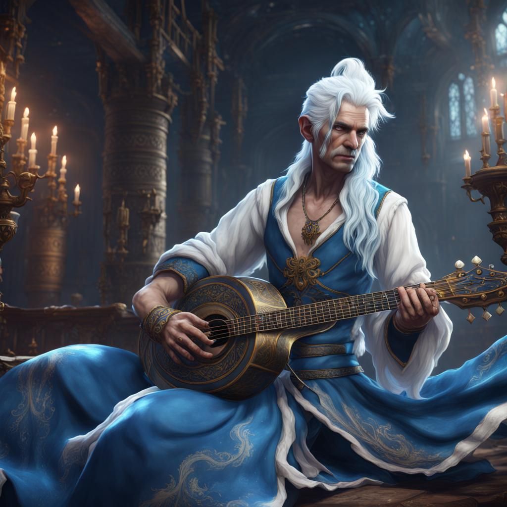 Blue Genie Bard in Detailed Matte Painting