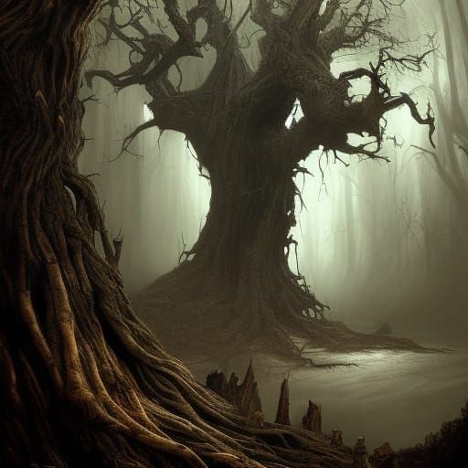 Monstrous Tree Emerges in Dark Fantasy Art