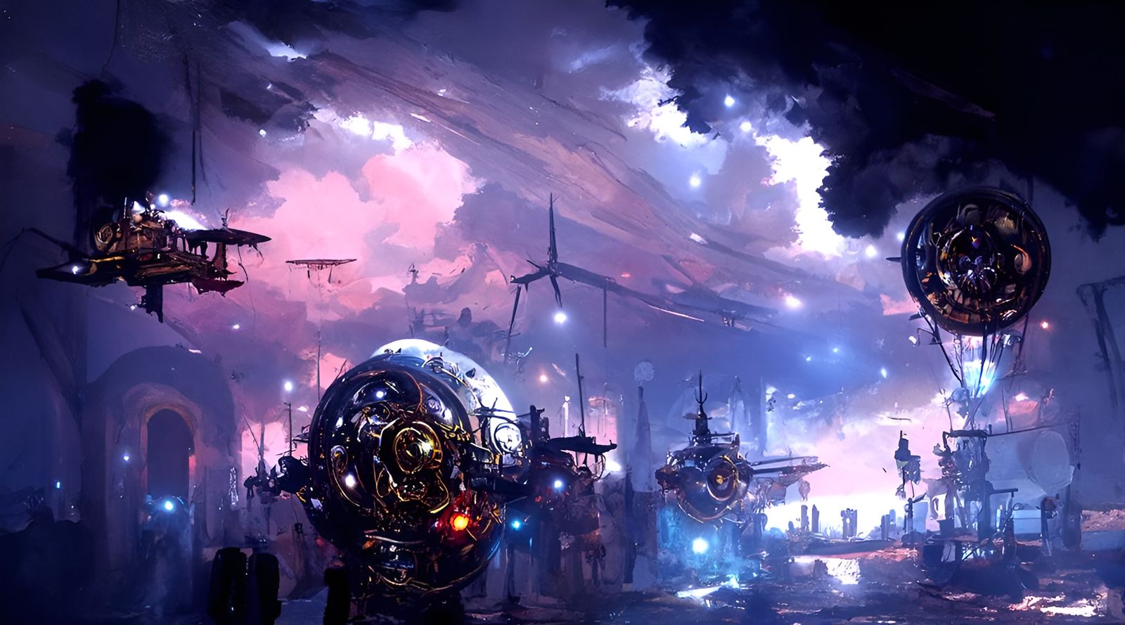 Steampunk Fighter Jets Over Mechanical Planets