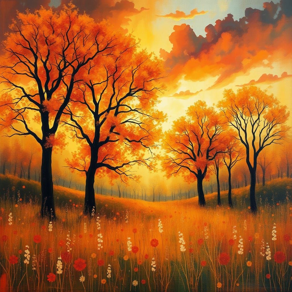 Ethereal Autumn Meadow in Impressionistic Style