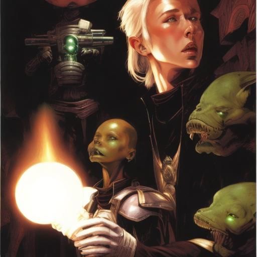 Futuristic Bar Scene with Aliens in Space Opera Art