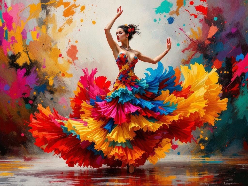 Flamenco Dancer in Expressive Multicolor Impasto Painting