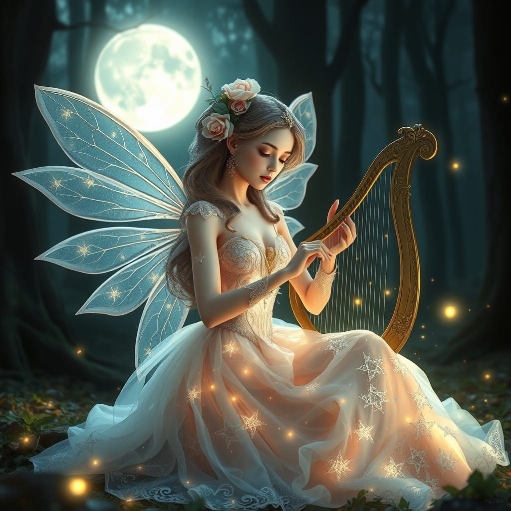 Ethereal Fairy in Crystal Wings and Starlight Gown