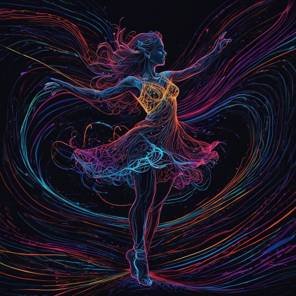 Neon Dance: A Wild Girl on Stage in Vivid Lighting