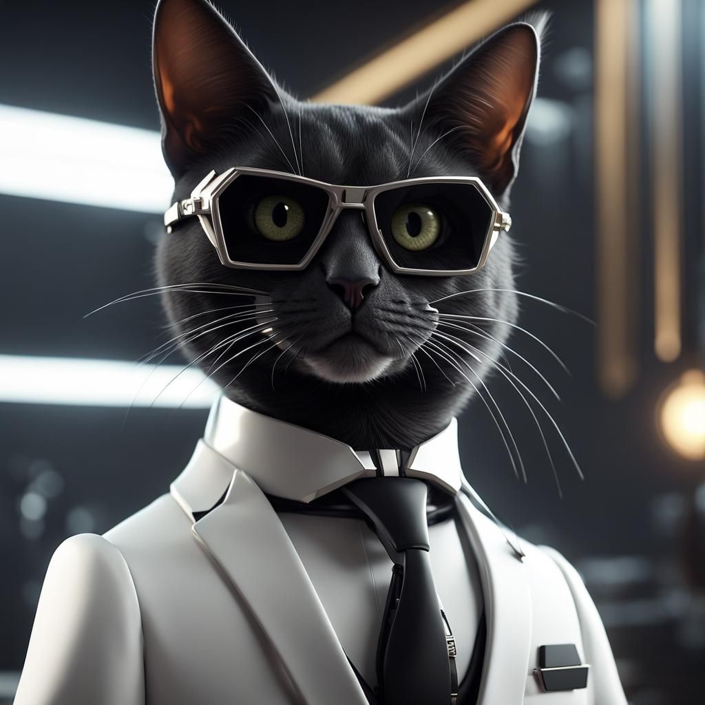 Futuristic Tuxedo Cat as James Bond
