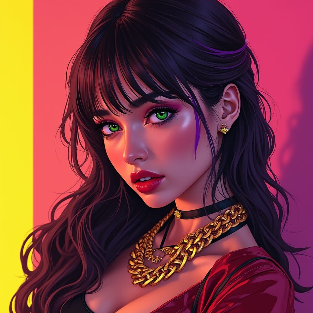 Glamorous Pop Star in Bold Colors