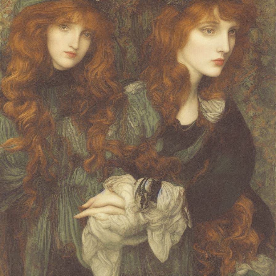 Dreamy Young Woman Portrait in Pre-Raphaelite Style