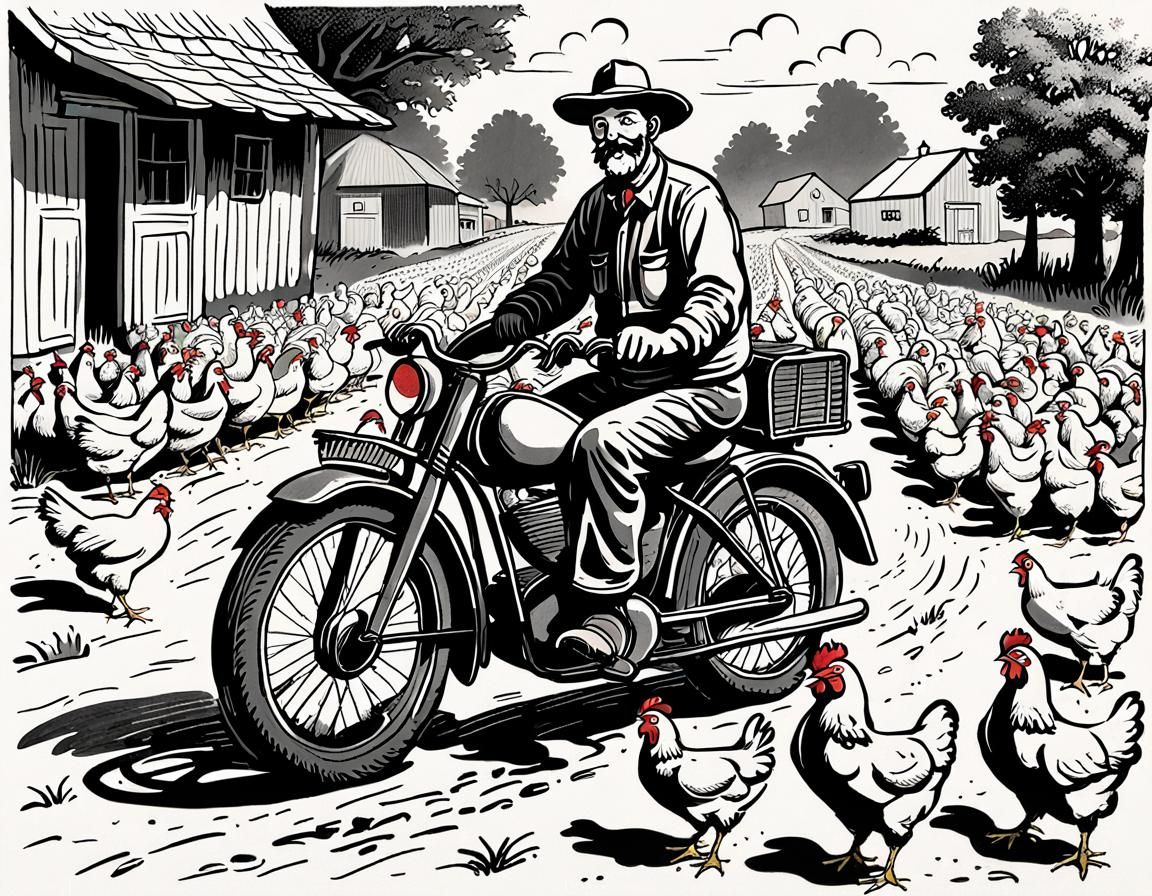 Cartoon Farmer Runs Over Chickens