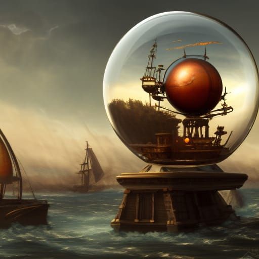 Steampunk Cannon Fires Glass Sphere: Fantasy Concept Art