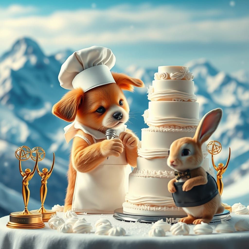 Whimsical Puppy Creates Masterpiece Wedding Cake in Winter W...
