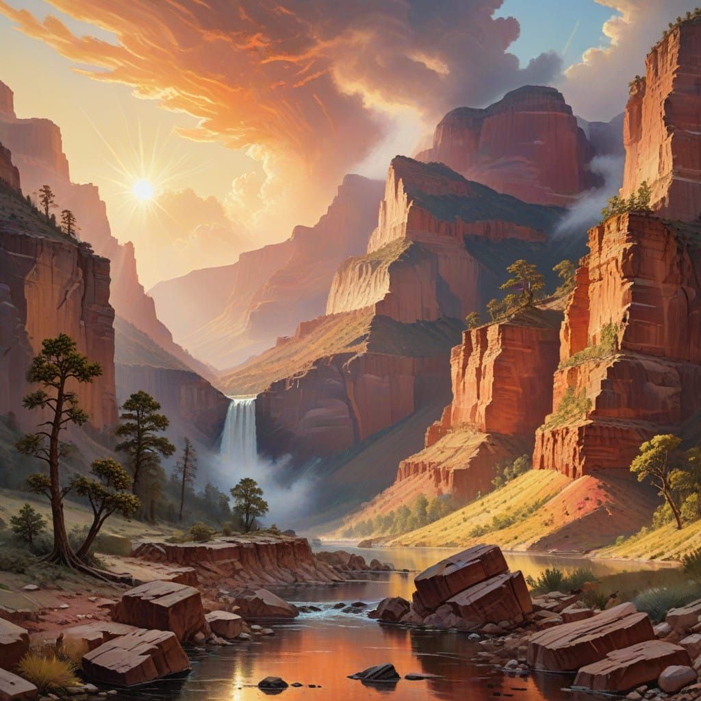 Grand Canyon Sunrise Masterpiece in Impasto Gouache