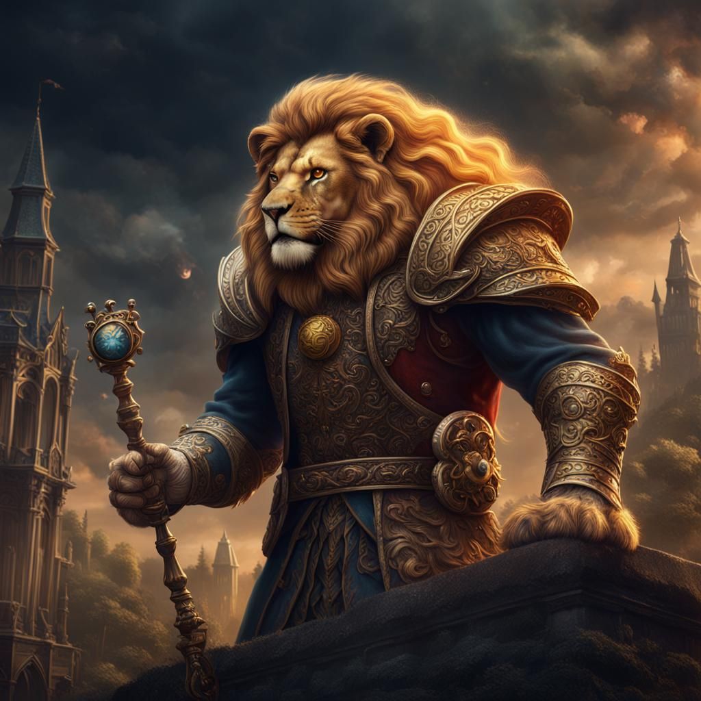 Lion Man Teacher in Detailed Matte Painting Style