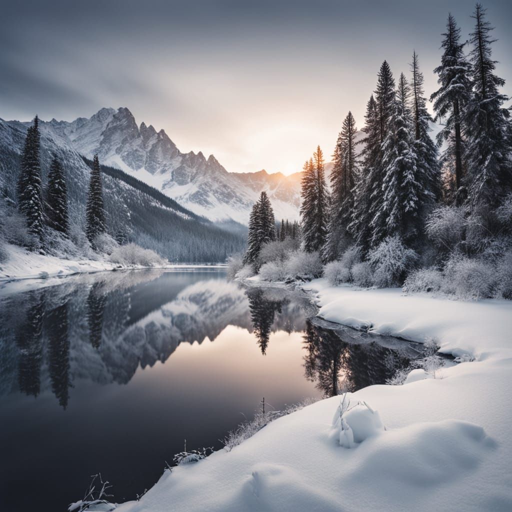 Majestic Snow-Capped Mountains in Winter Wonderland