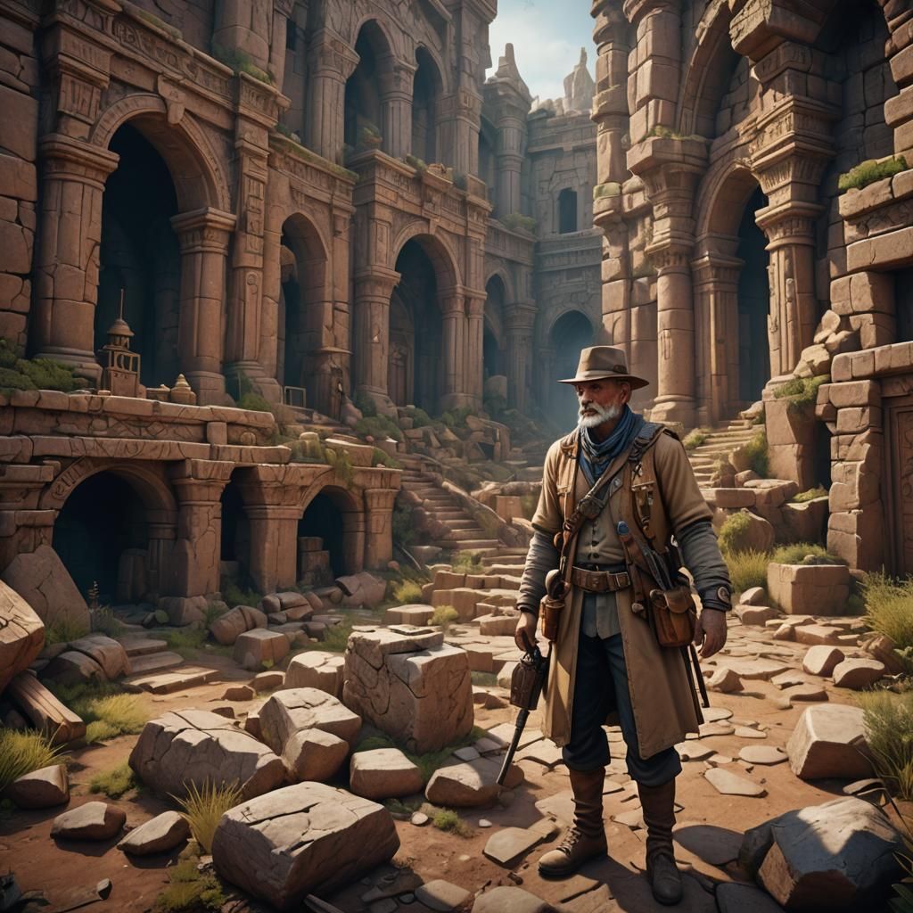Archaeologist in Detailed Matte Painting Style
