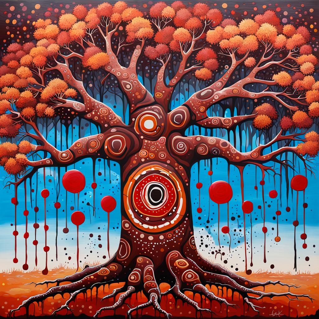 Boab Tree in Aboriginal Art Style with Earthy Tones