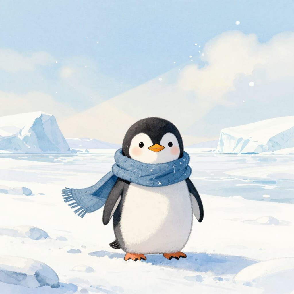 Cute Penguin in Antarctica Children's Book Illustration