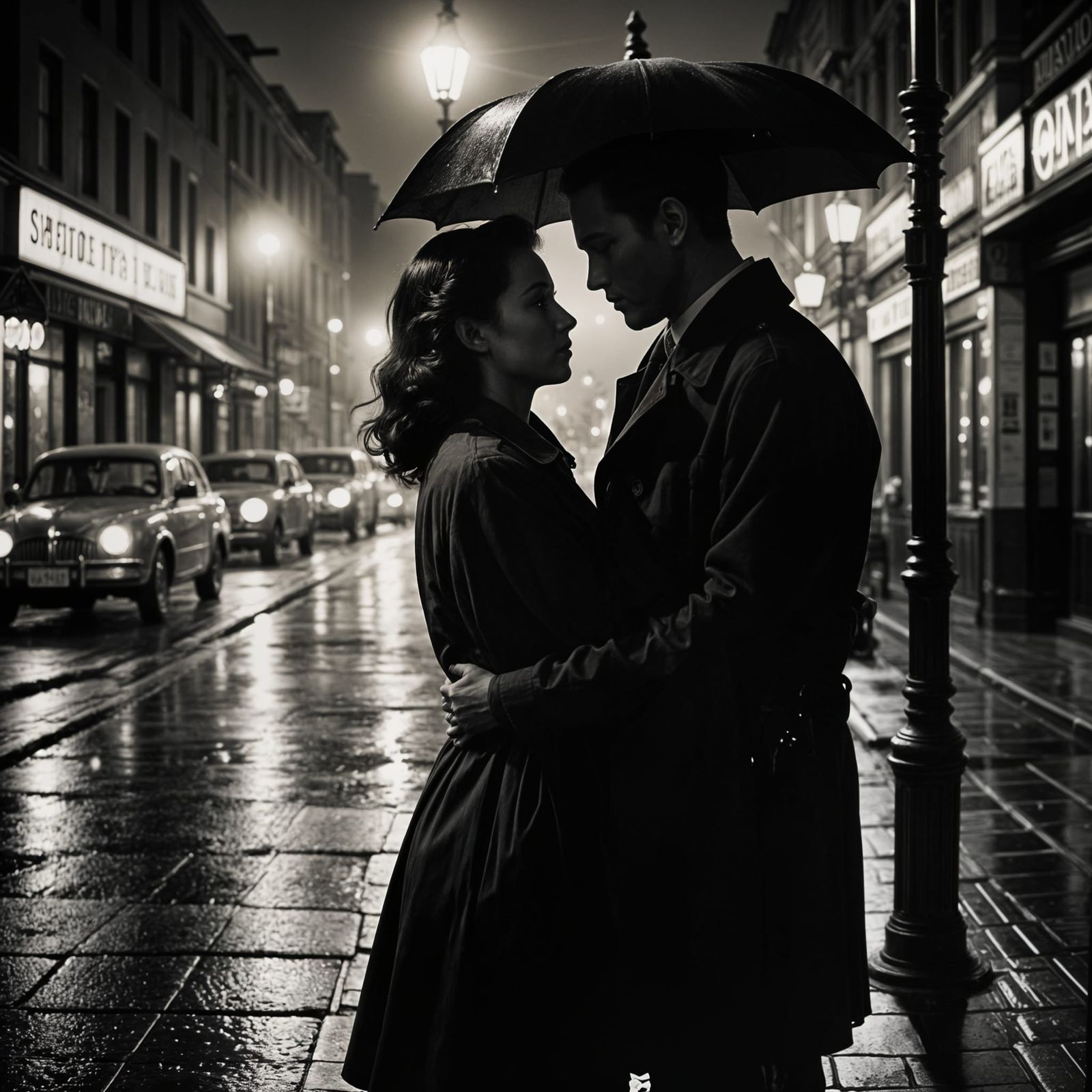 Romantic 40s Lovers in a Warm Embrace