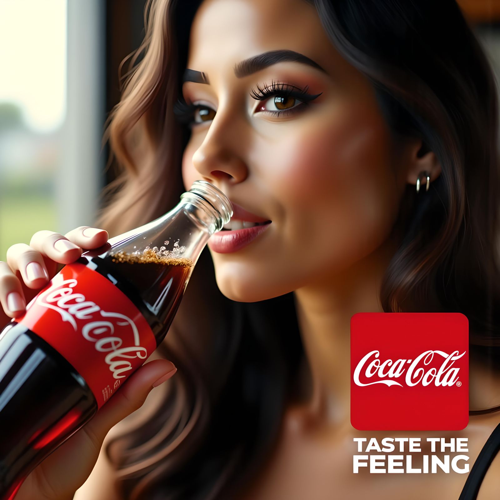 Woman Drinks Coca-Cola in Pop Art Style