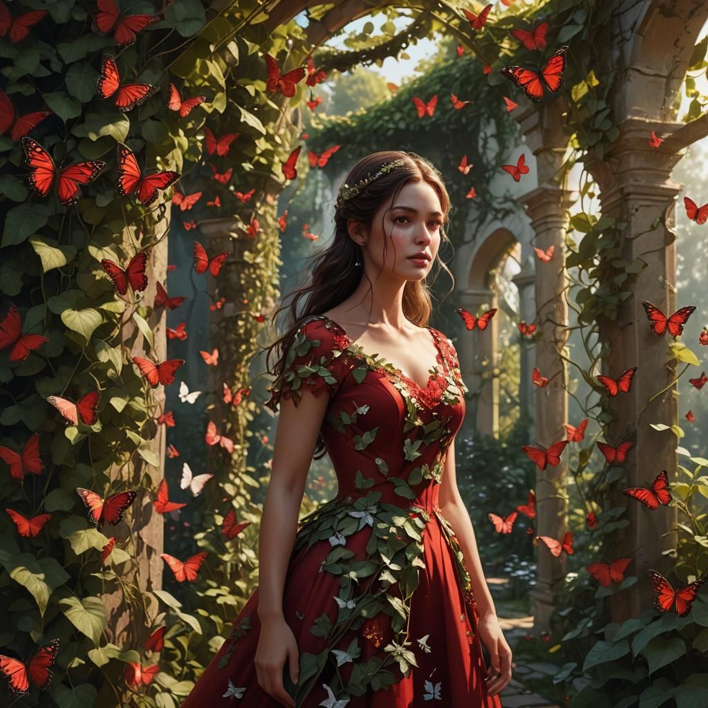 Girl in Butterfly Garden: Fantasy Concept Art