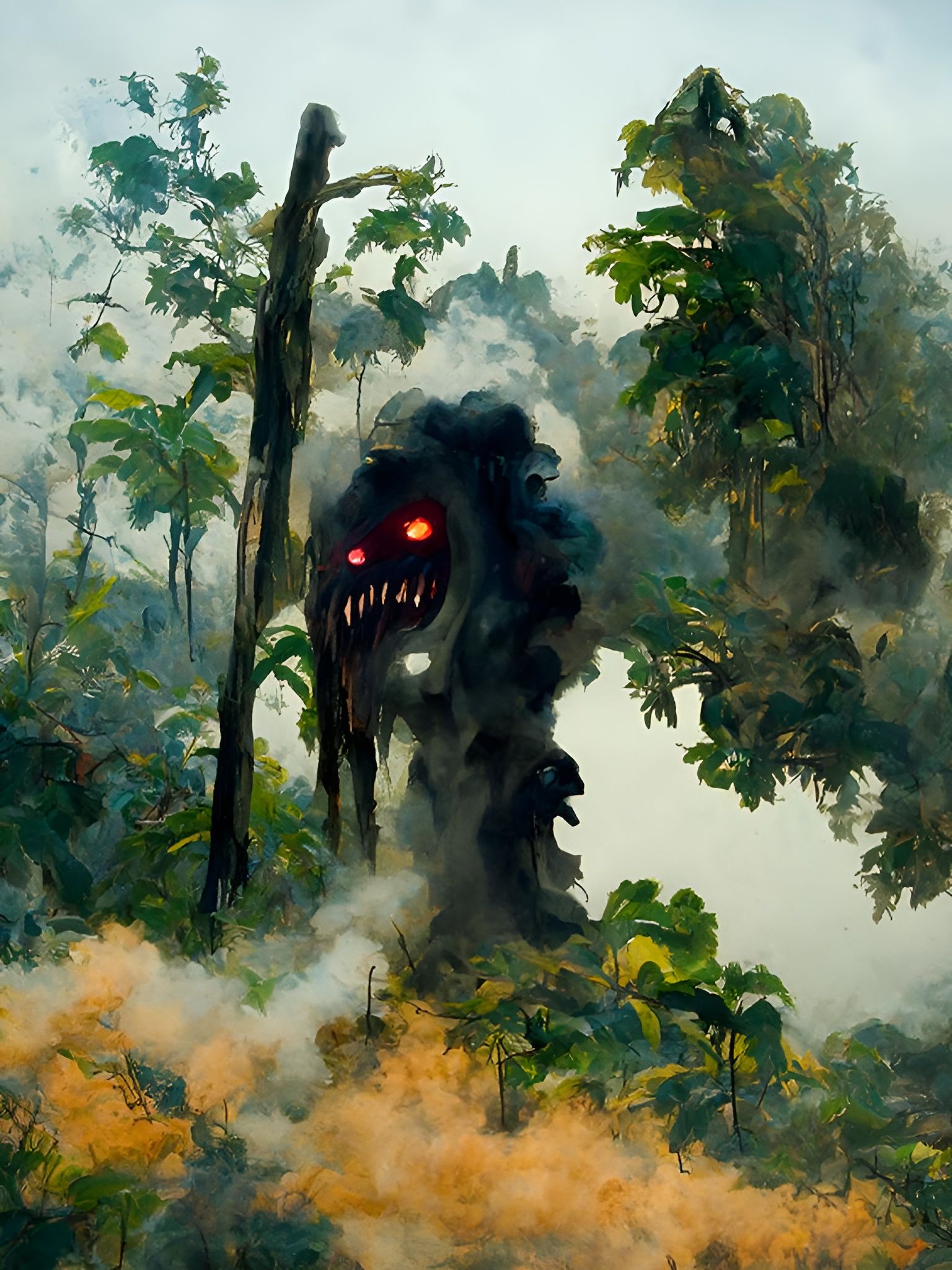 Scary Smoke Monster in Jungle, Digital Painting