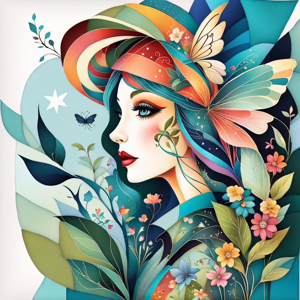 Surreal Patchwork Fairy in Storybook Style