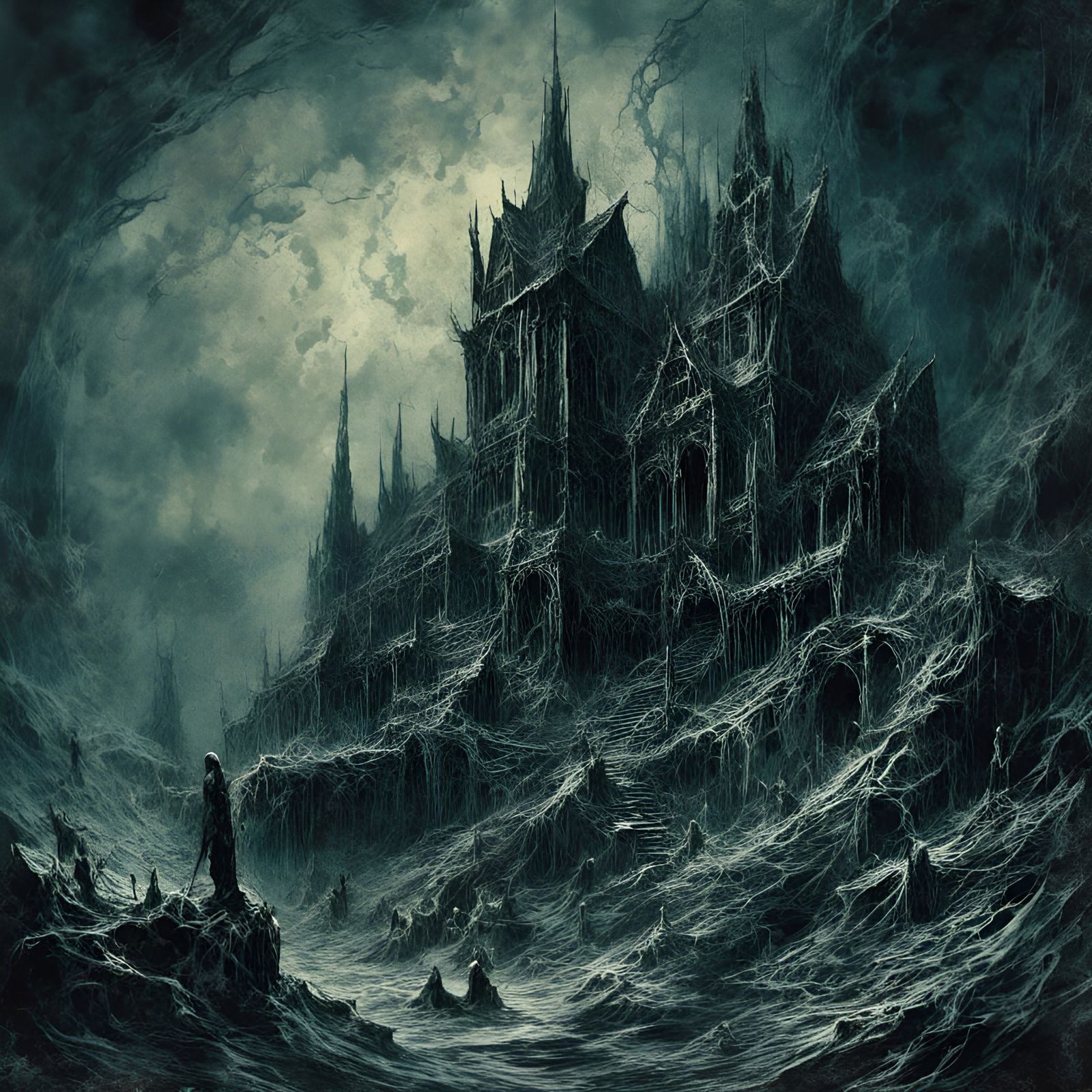 Macabre Demon Bible Cover in Gothic Horror Style