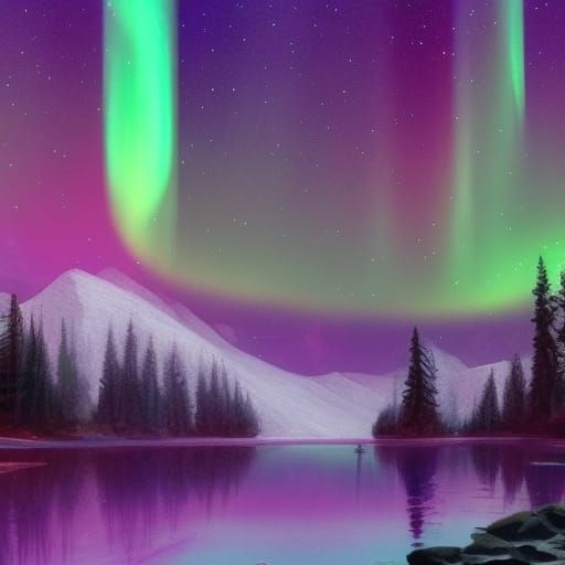 Watercolor Aurora Borealis: Detailed Fantasy Concept Art