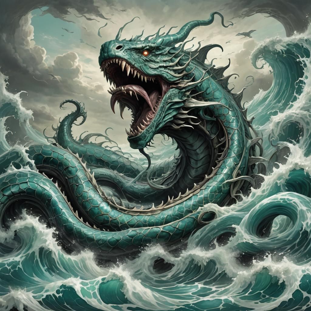 Primordial Leviathan Surging Through Turquoise Swells