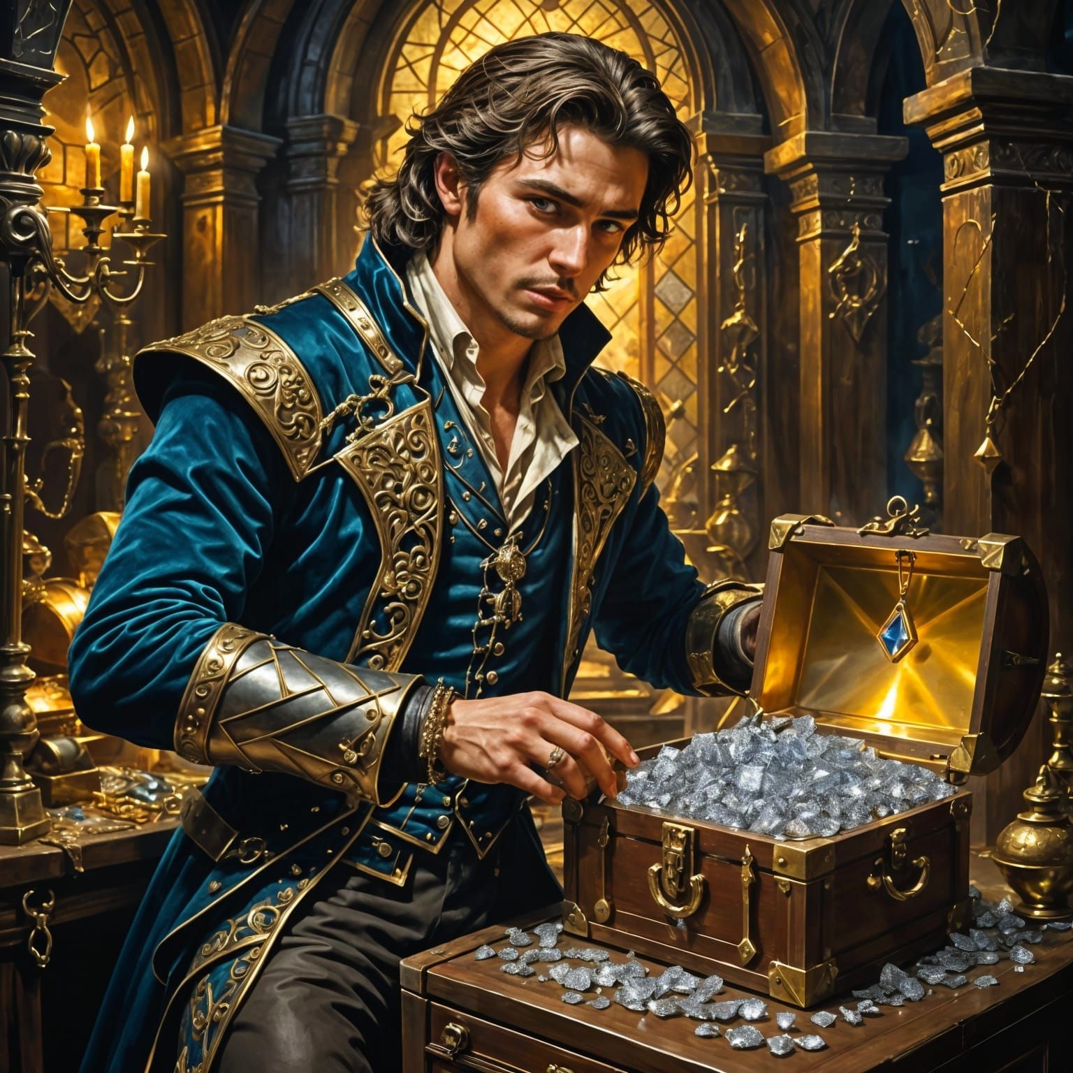 Jack of Diamonds Rogue Picking Lock on Gem-Filled Treasure C...
