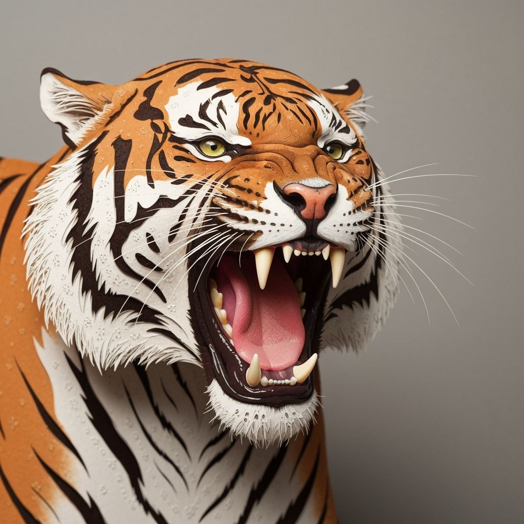 Majestic Tiger Roaring in Paper Cut Style