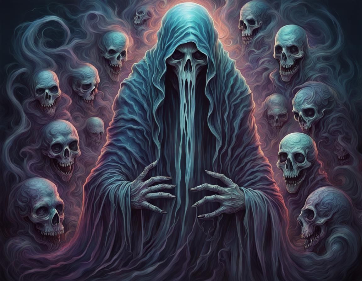 Ethereal Ghost in Cool Colors: A Fantasy Horror