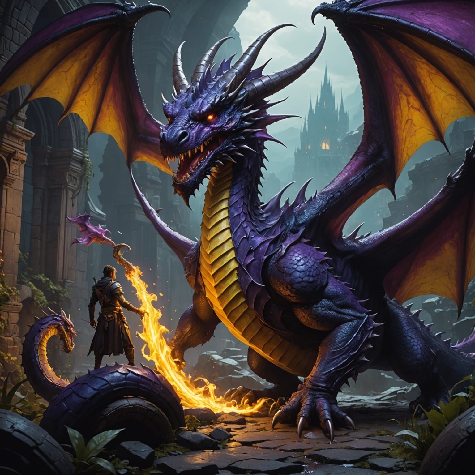 Dragon vs Murder Worm: Dark Fantasy Art