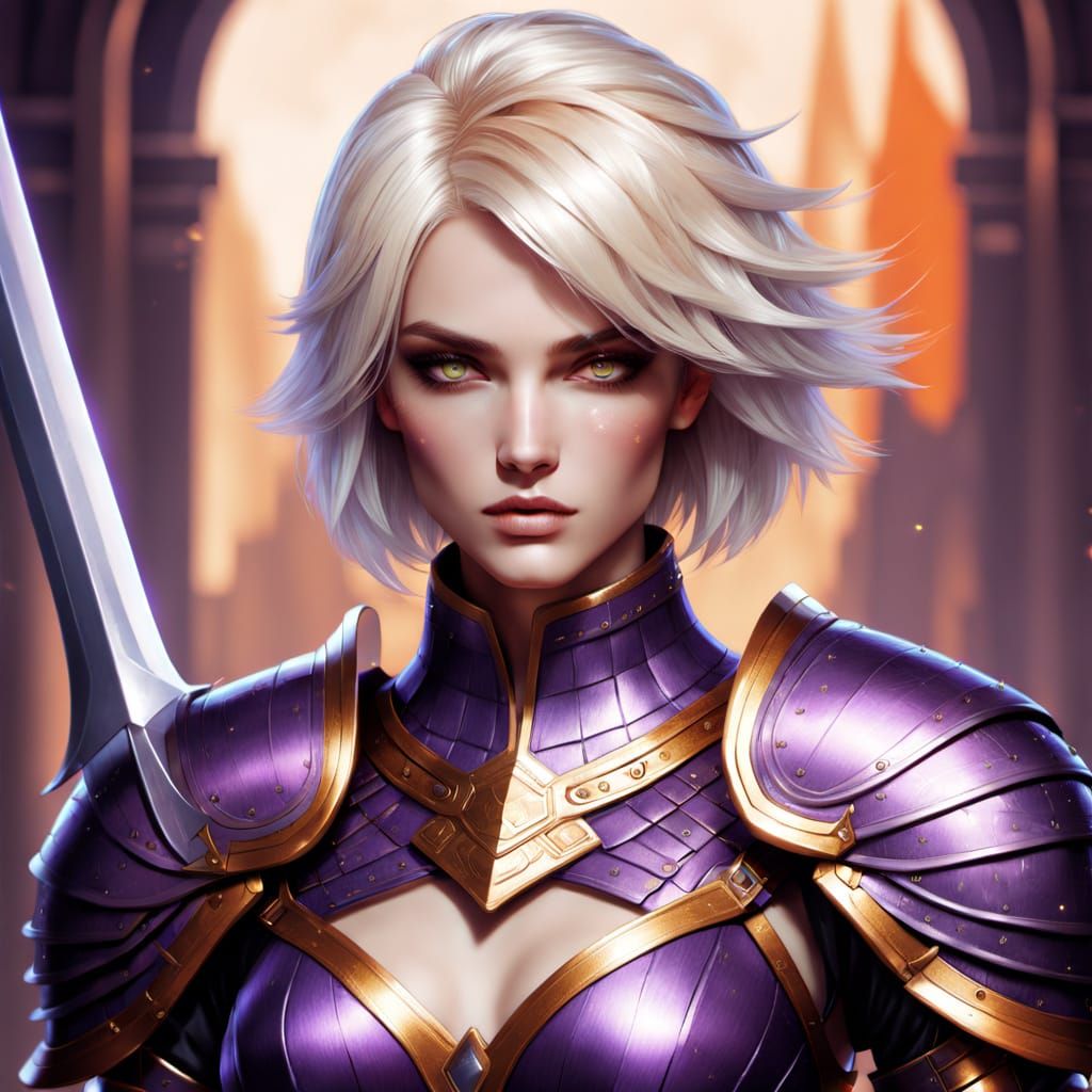 Vibrant Fantasy Portrait of Androgynous Warrior with Pixelcu...