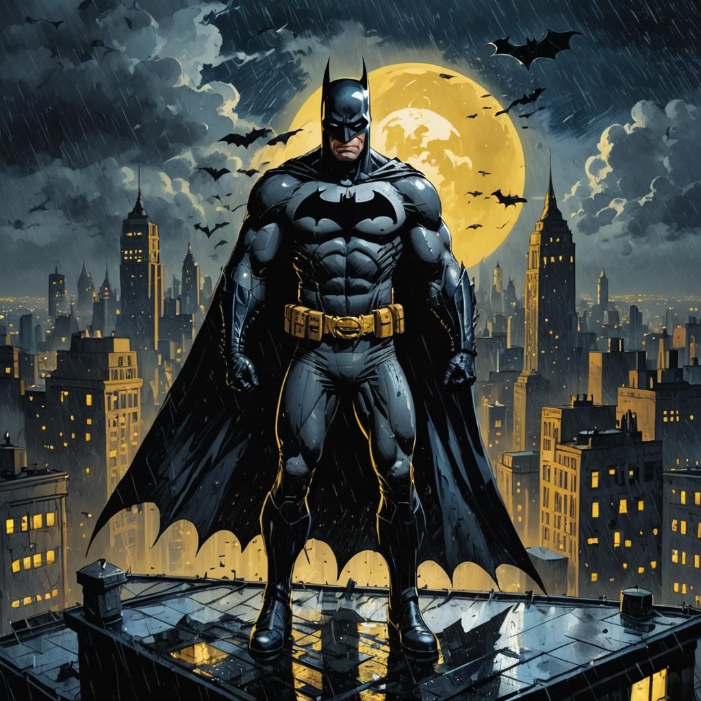 The iconic silhouette of Batman, known as The Dark Knight, s...