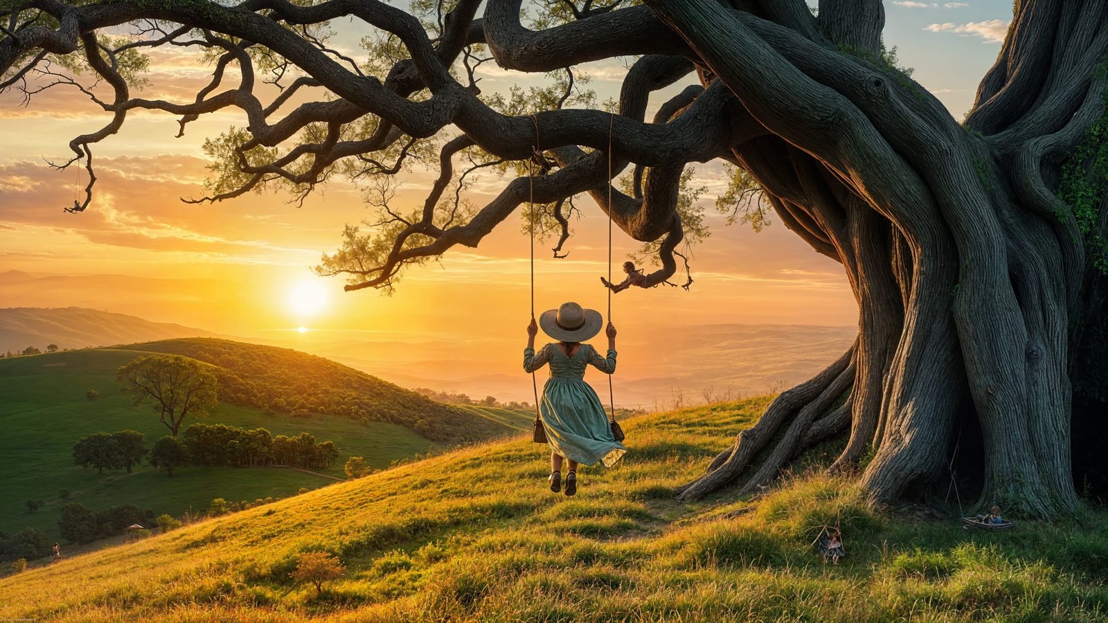 Idyllic Sunset Landscape in a Romantic Oil Painting Style