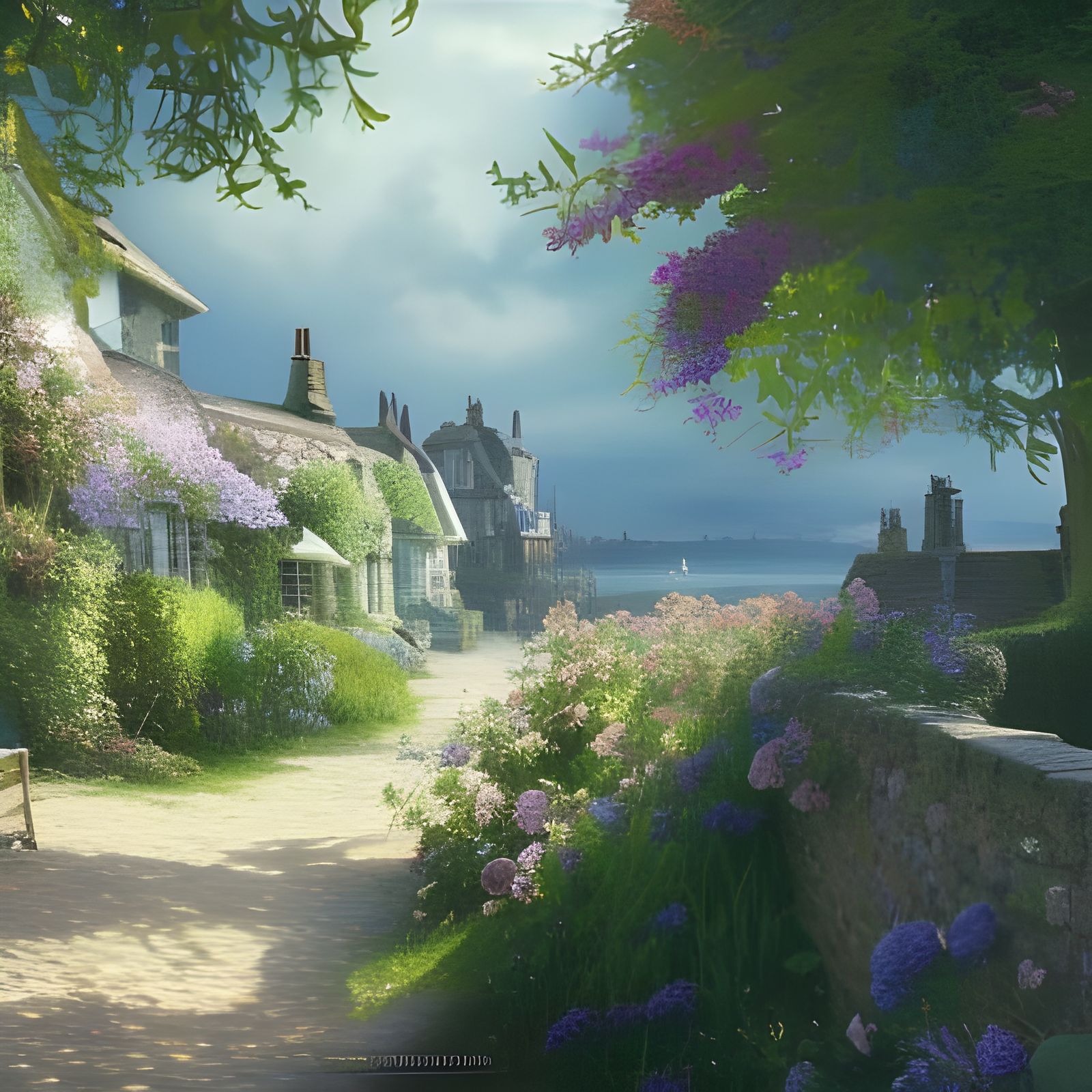 High Gothic Victorian Seaside Village with Flower Garden