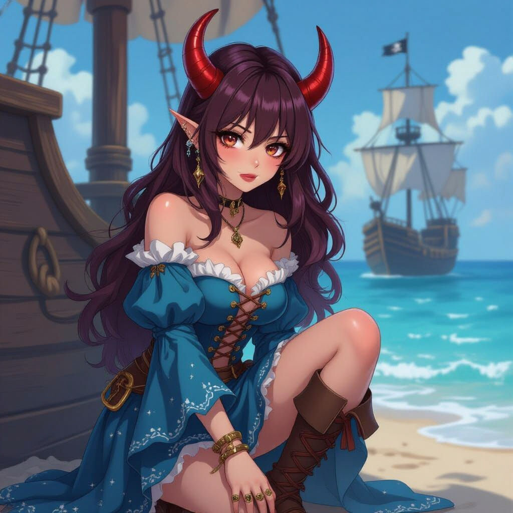 Pirate Character Hiding by Ship in Night Sky Dress
