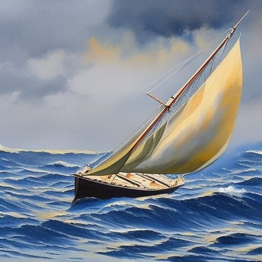 Sailboat in Storm: Gouache Impressionist Seascape