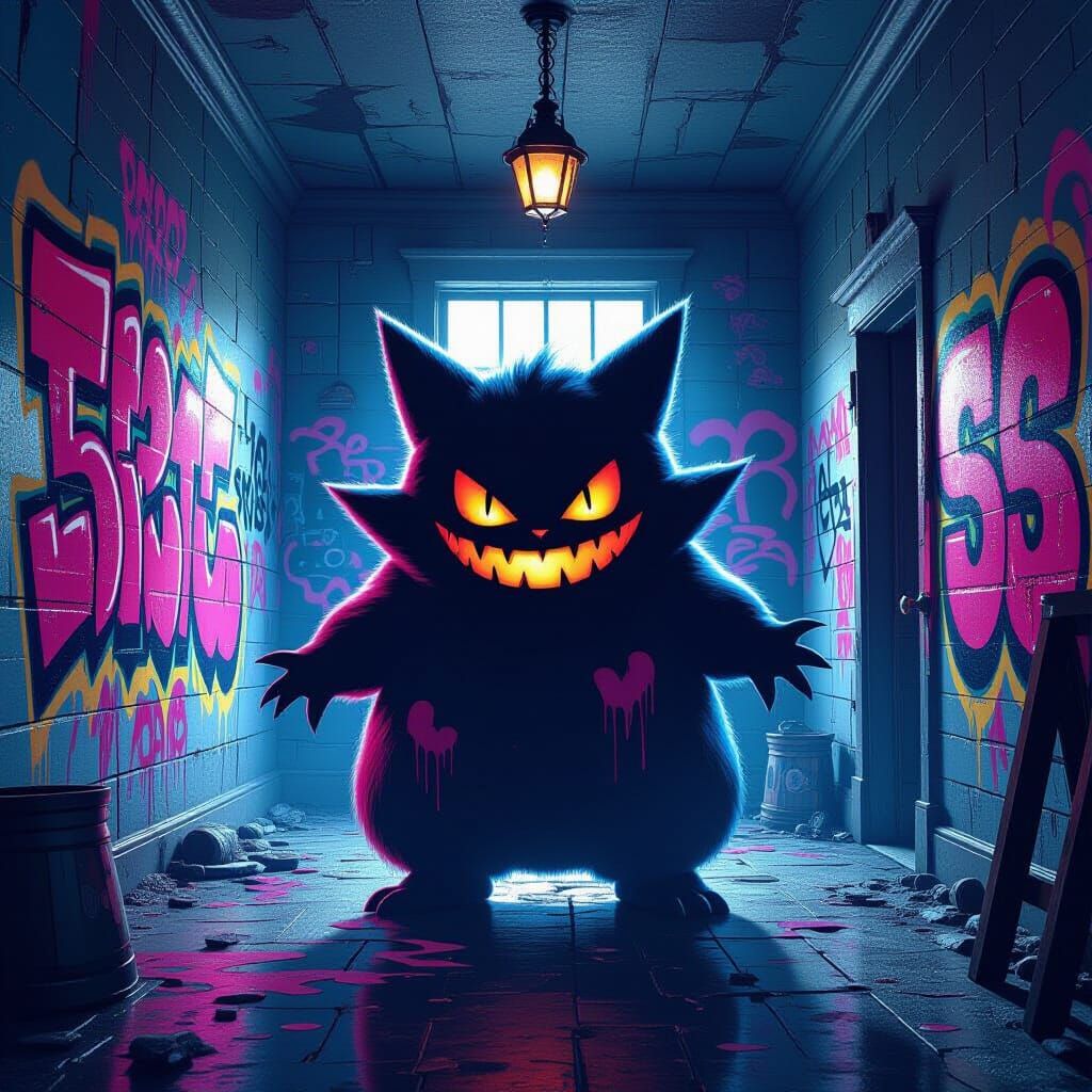 Gengar in Haunted House with Graffiti Art