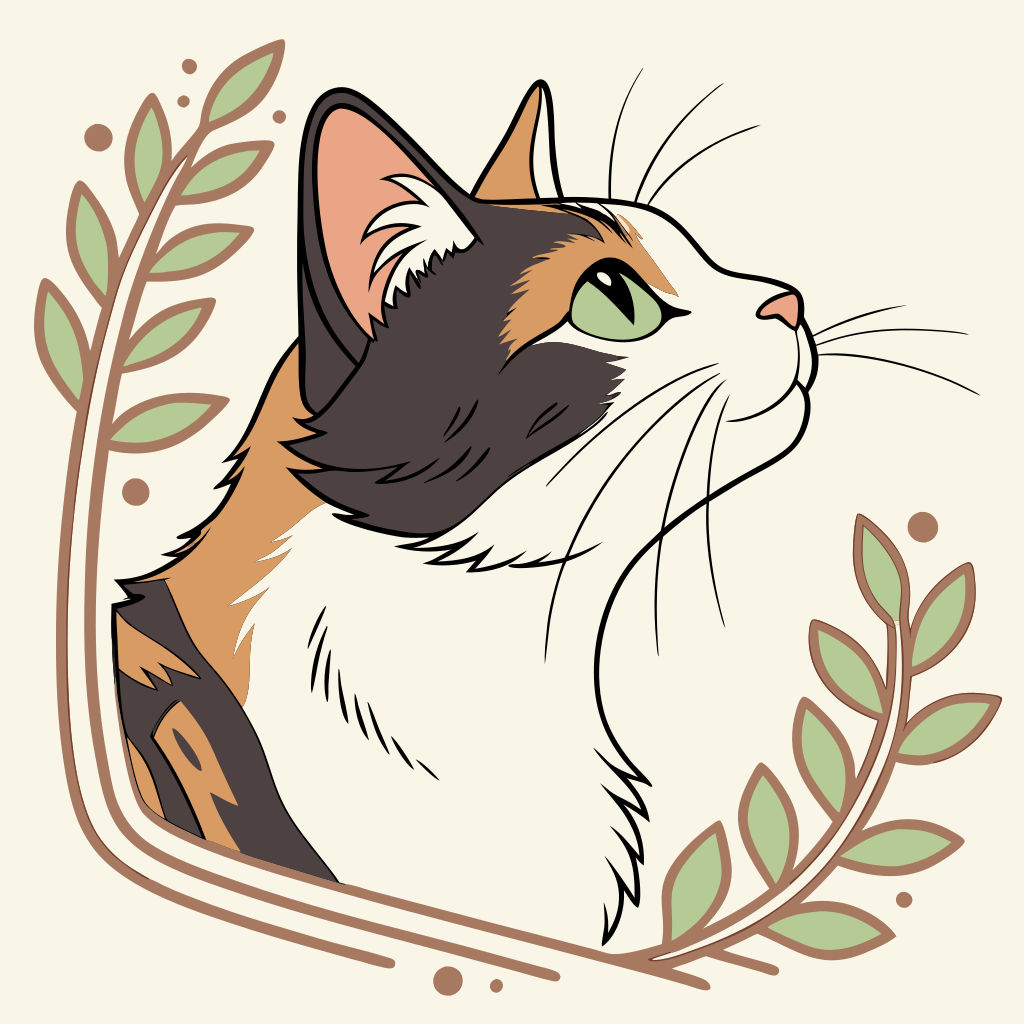 Tortoiseshell Cat Portrait in Flat Vector Style