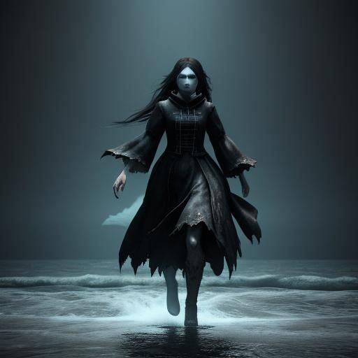 Ghostly Girl Drowned in Endless Seas: 3D Render