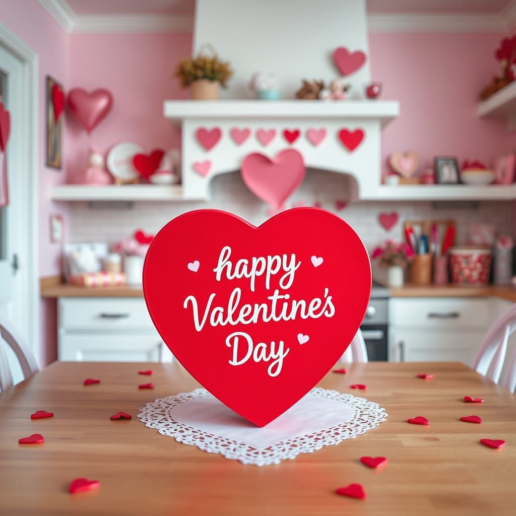 Elegant Valentine's Day Box on Pink Kitchen Table