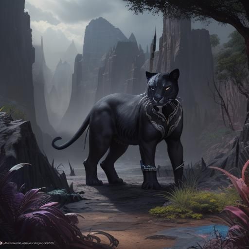 Detailed Black Panther Matte Painting in Deep Color
