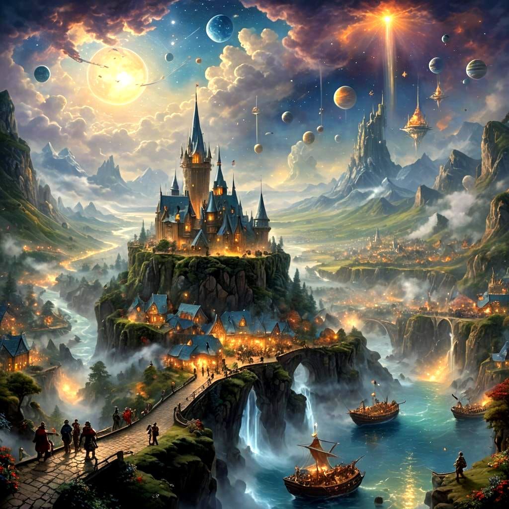 Medieval Troops Marching to Space Fleet in Ethereal Fantasy