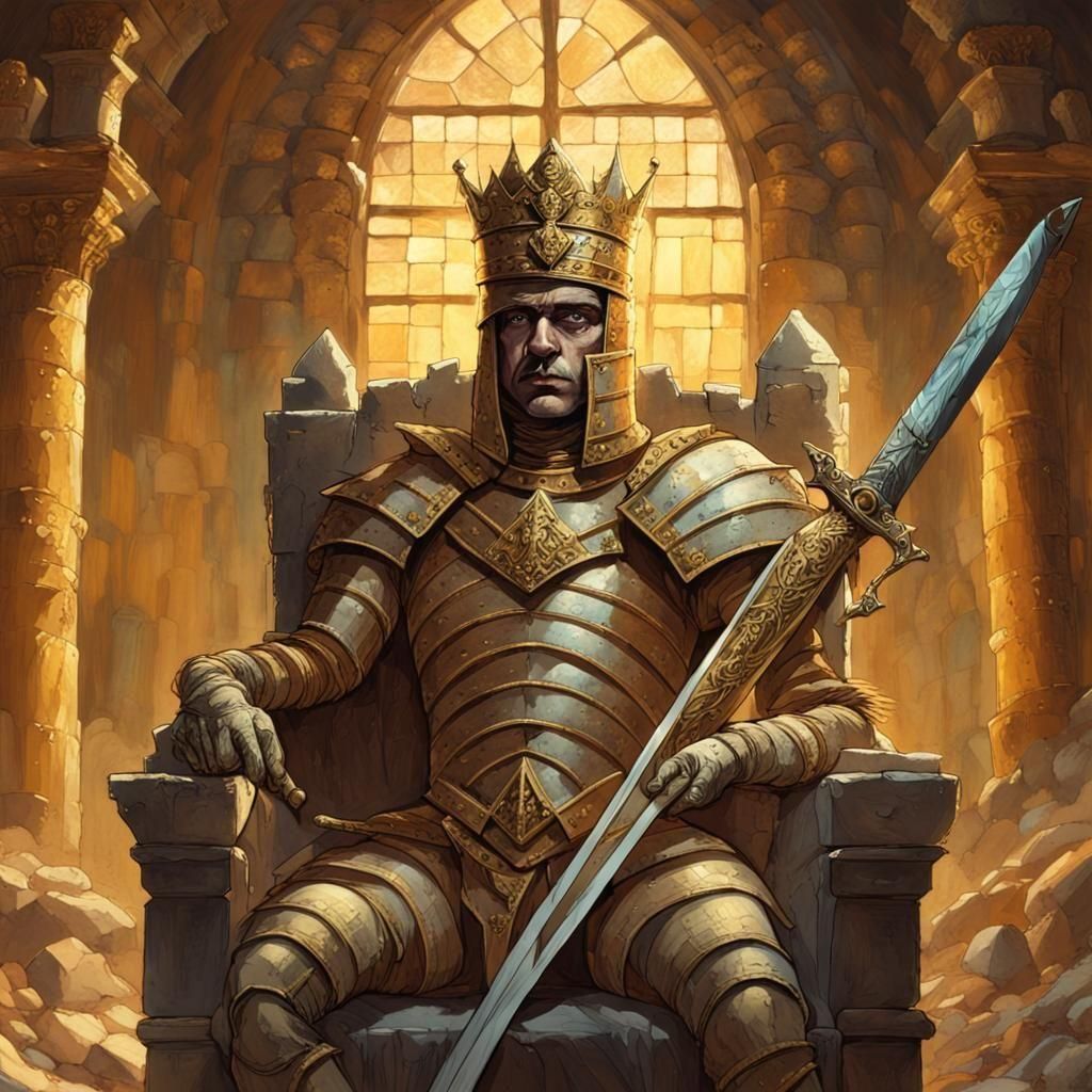 Mummified King on Throne in Fantasy Art Style
