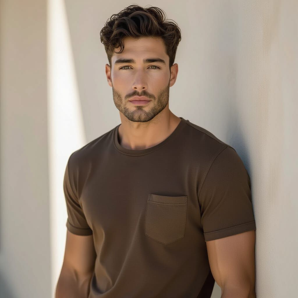 Handsome Young Model with Muscular Arms in Casual Shirt