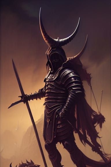 Death Dealer in Horned Helmet, Detailed Plate Armor