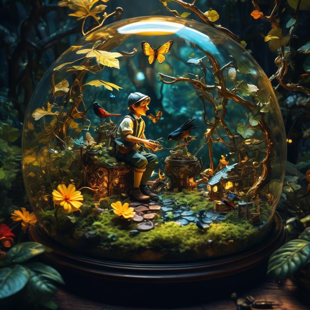 Pinocchio's Terrarium: A Dreamlike Fantasy Illustration